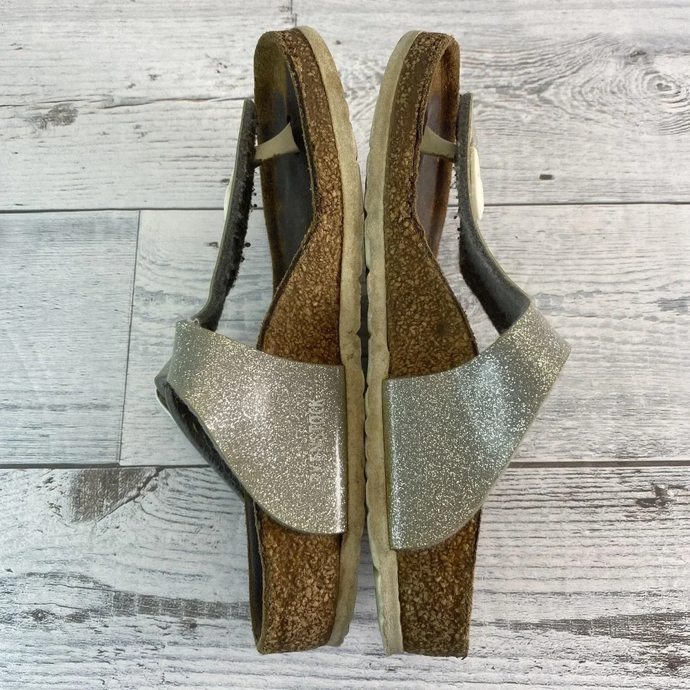 Birkenstock Sandals Girls 13 Silver Gizeh Glitter Thong Flip Flop Buckle Strappy